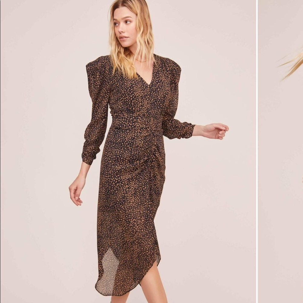 Astr Leopard Print Ruched Front Midi Dress